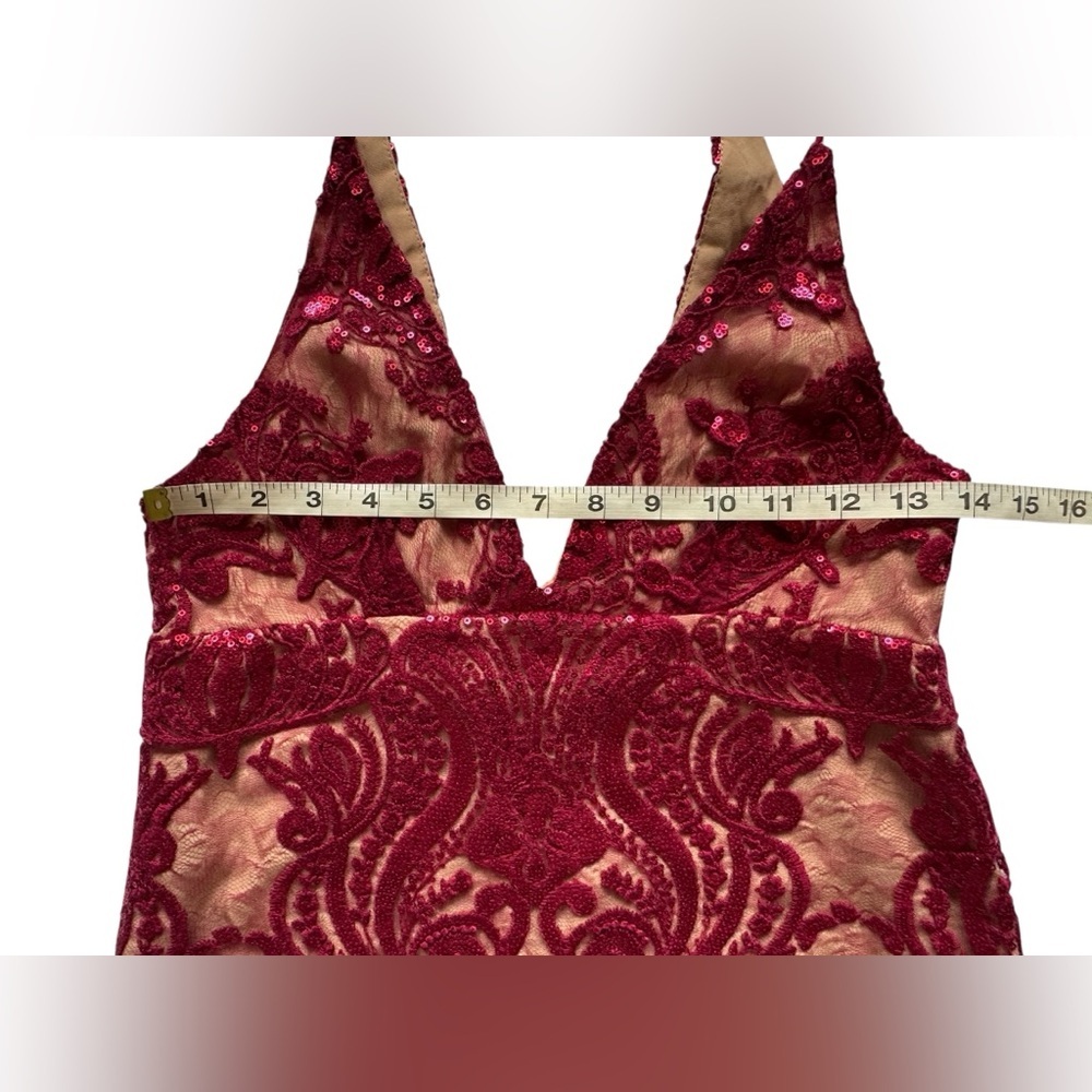 Free People Night Shimmer Mini Raspberry Red V Neck Sequined Dress Size 2 - Picture 11 of 13